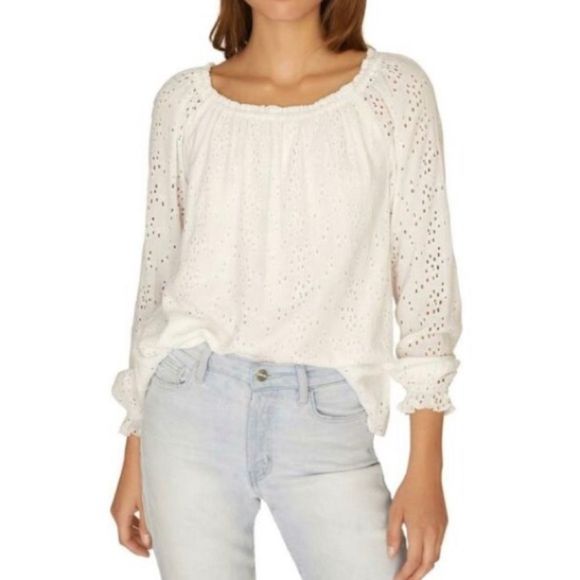 SANCTUARY White Eyelet Oversized Peasant Top - Picture 2 of 9
